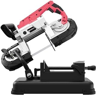 Anbull Portable Band Saw with Upgraded Removable Alloy Steel Base, 45°-90° Metal Cutting, 10A 1100W Motor, 5-inch Deep Cut, with .020-by-44-7/8-Inch 14 TPI Saw Blade and Led Spotlight