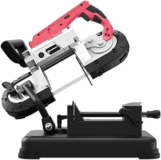Anbull Portable Band Saw with Upgraded Removable Alloy Steel Base, 45°-90° Metal Cutting, 10A 1100W Motor, 5-inch Deep Cut, with .020-by-44-7/8-Inch 14 TPI Saw Blade and Led Spotlight