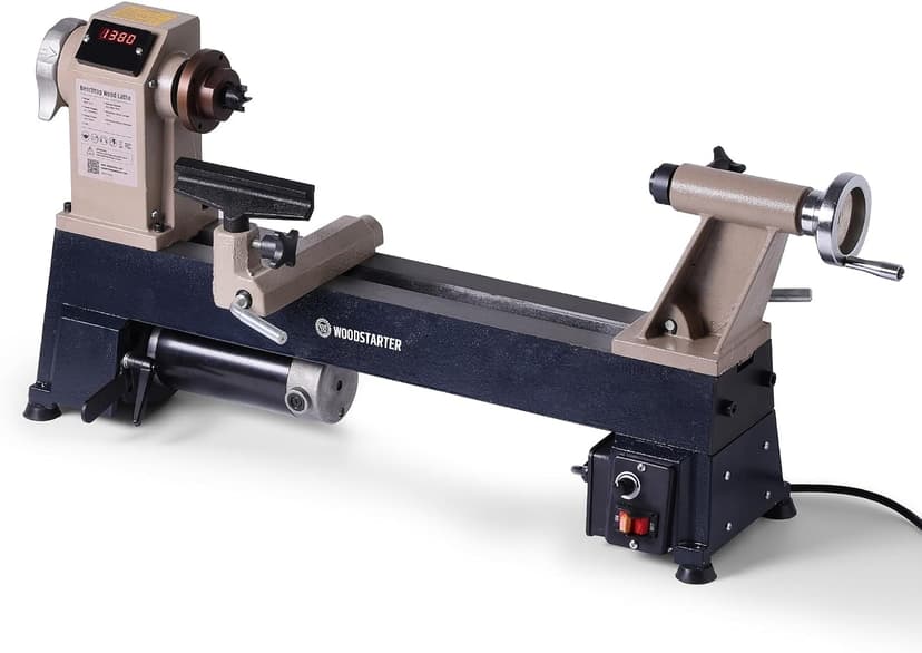 12" x 18" Wood Turning Lathe, 1 HP Benchtop Woodworking Lathe with Variable Speed 650-3800 RPM, Dual-Function Design with Extension Ports for Belt Sander or Grinding Wheel or Rotary Kit