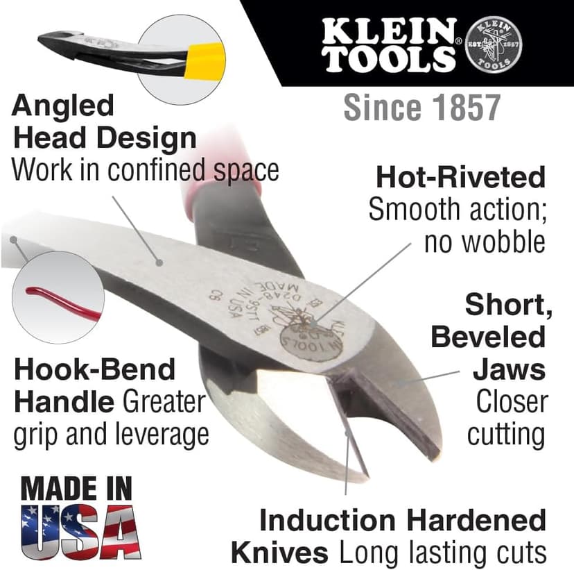 Klein Tools D248-9ST Diagonal Cutting Pliers, Made in USA, Ironworker's Diagonal Cutters with High Leverage Design, Works as Rebar Cutter and Rebar Bender, 9-Inch