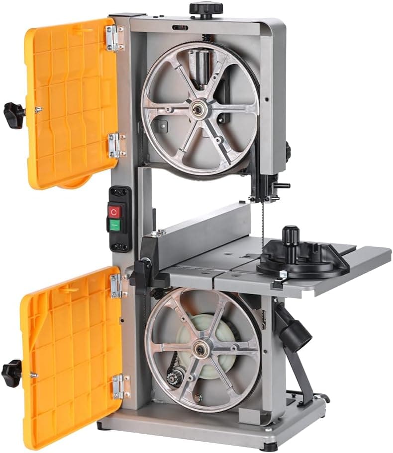 Hoteche 8-Inch Band Saw 2.0A Low Noise Two Cutting Height Table Benchtop with Fence and Miter Gauge for Woodworking, DIY Projects and Precision Cutting, Tilting Range 0-45°