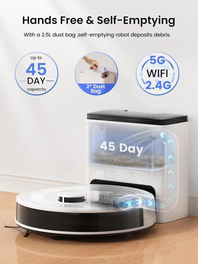 Lefant LiDAR Robot Vacuum and Mop,45-Day Self-Emptying,6000Pa Powerful Suction,Customized Cleaning,Home Mapping,140 Min Runtime,Roller Brush for Carpet,2.4G/5G WiFi/Alexa/APP/iWatch,M2 Plus