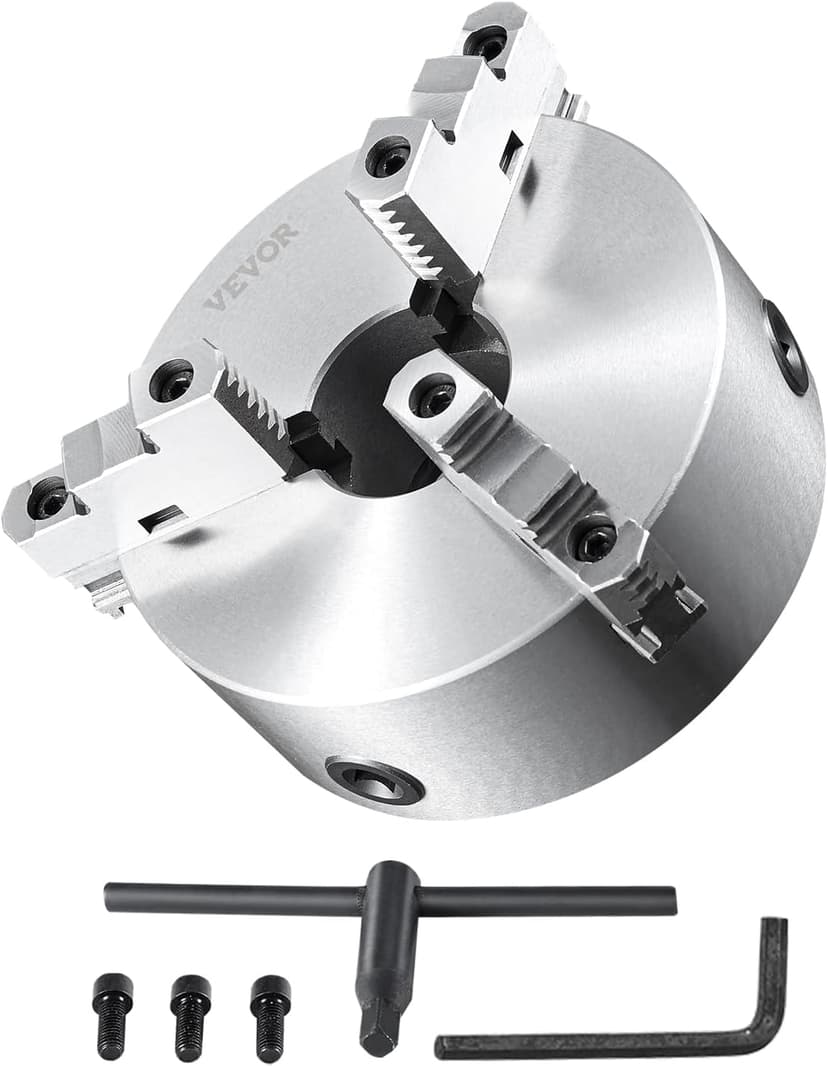 VEVOR 3-Jaw Lathe Chuck, 8'', Self-Centering Lathe Chuck, 0.16-8 in/4-200 mm Clamping Range with T-key Fixing Screws Hexagon Wrench, for Lathe 3D Printer Machining Center Milling Drilling Machine