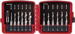 NEIKO 10059A Combination Drill and Tap Bit Set with Quick Change Adapter, 13 Piece, SAE (6-32NC to 1/4-20NC) and Metric Drill Bit Set (M3 to M10), Metric Tap Set