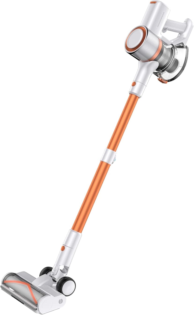 FABULETTA Cordless Vacuum Cleaner for Home, 40Kpa Stick Vacuum with MAX 55Min Detachable Batteries, 8 in 1 Lightweight Vacuum with Brushless Motor for Hardwood Floors&Carpet Pet Hair Car（White-Orange）