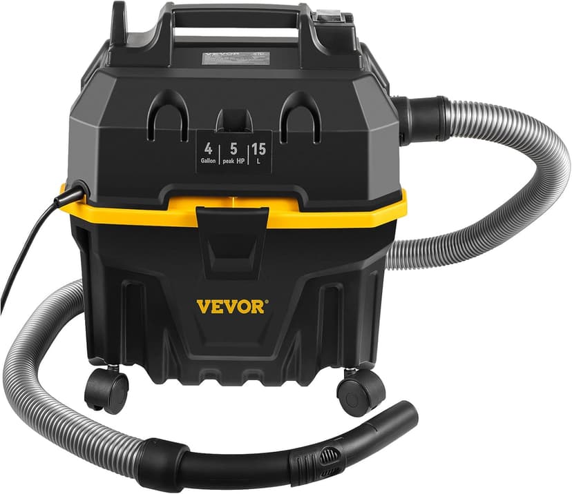 VEVOR Wet Dry Vac, 4 Gallon, 5 Peak HP, 3 in 1 Shop Vacuum with Blowing Function Portable Attachments to Clean Floor, Upholstery, Gap, Car, ETL Listed, Black/Yellow