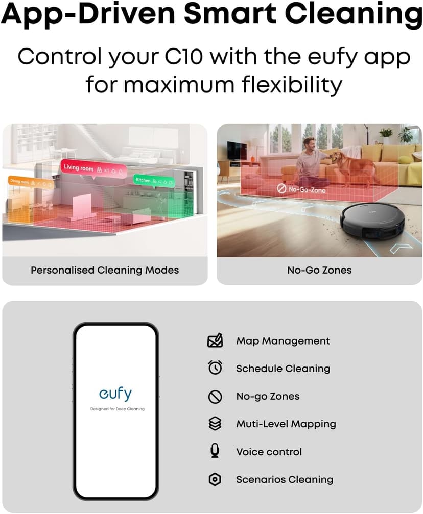 eufy Robot Vacuum C10 with Self Emptying Station, Up to 60 Days Hands Free Cleaning, Edge Expansion Brush, 4000Pa Powerful Suction, 2.85-Inch Ultra-Slim Body, Smart Mapping, Lidar Navigation