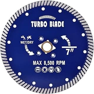 7" Diamond Turbo Blade Granite Diamond Blade for Granite Marble Porcelain Tile Wet/Dry Cutting