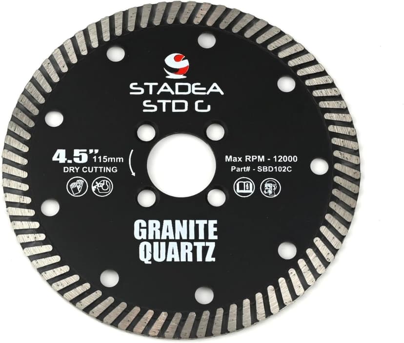 Stadea SBD102C Diamond Saw Blade 4.5-Inch Continuous Turbo Dry Cutting - Cuts Granite Quartz Quartzite, Fits Grinder, Saw Cutter, 8 MM Segments - Pack of 1