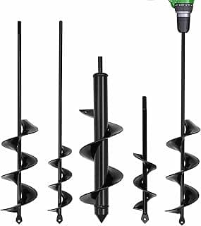 TCBWFY 4 Pack Garden Auger Spiral Drill Bits - 1.6"x9", 1.6"x16.5", 3"x16.5", 3"x12" - Heavy Duty Steel - Corrosion Resistant - Perfect for Post Holes, Earth & Lawn Augering,Planting Bulbs&Trees