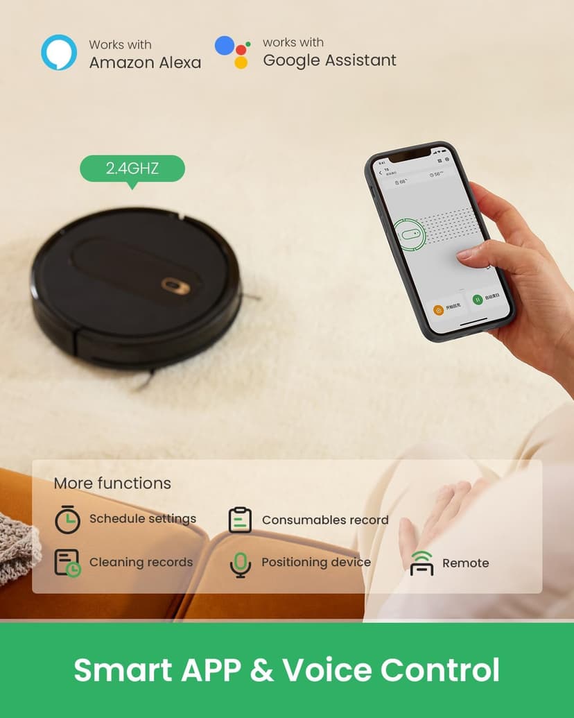 T6 Robot Vacuum, 100 Mins Runtime, Slim, Quiet, Automatic Robotic Vacuum Cleaner, Self-Charging, Schedule Setting, Remote/App/Voice Control, Ideal for Hard Floor and Low Pile Carpet