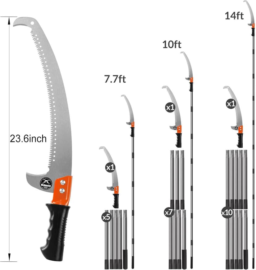 Walensee Pole Saws for Tree Trimming 14 FT Lightweight Manual Stainless Steel Extension High Pole Pruning Pole Saw with Blade for Trimmer Branches Pole Cutter Pole Pruner at Forestry Yard Garden Patio