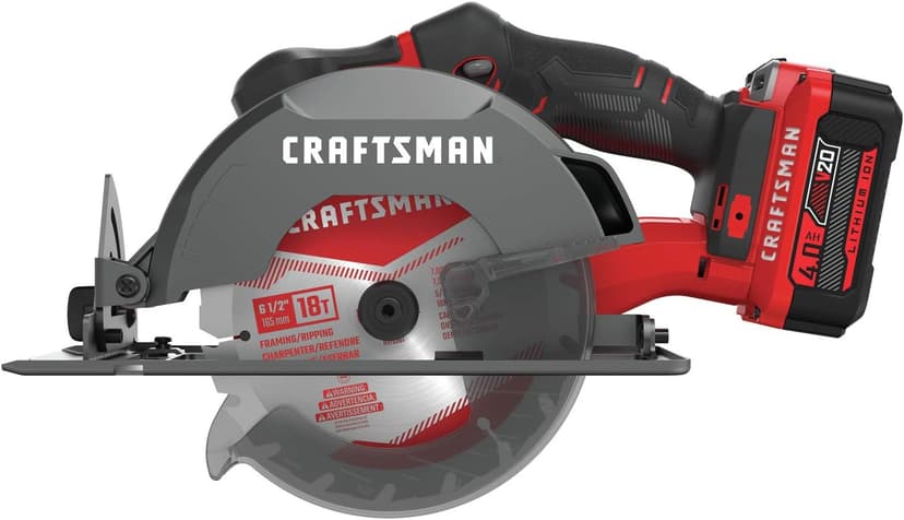 CRAFTSMAN V20 Cordless Circular Saw Kit, 6-1/2 inch, Battery and Charger Included (CMCS500M1)