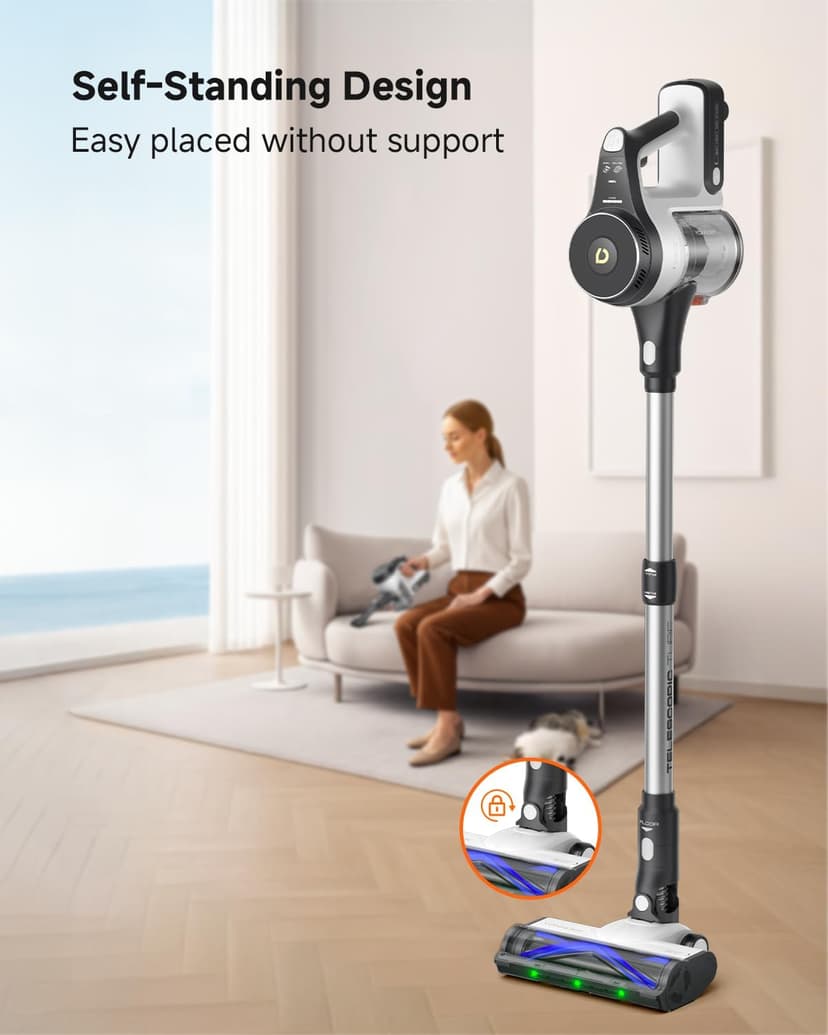 YONNDER Cordless Vacuum Cleaner, 45KPA/550W/50Mins Powerful Stick Vacuum for Home, Anti-Tangle, Self-Standing, Lightweigh, Charging Dock, Vacuum Cleaner for Hardwood Floor/Carpet/Pet Hair/Car, M1