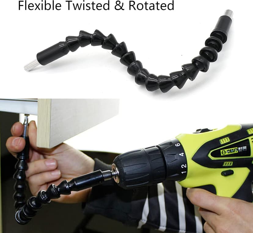 Silver 105 Degree Right Angle Drill Bit Holder, 1/4" Hex Shank Driver and Flexible Angle Extension Bit Kit for Screwdriver & Drill