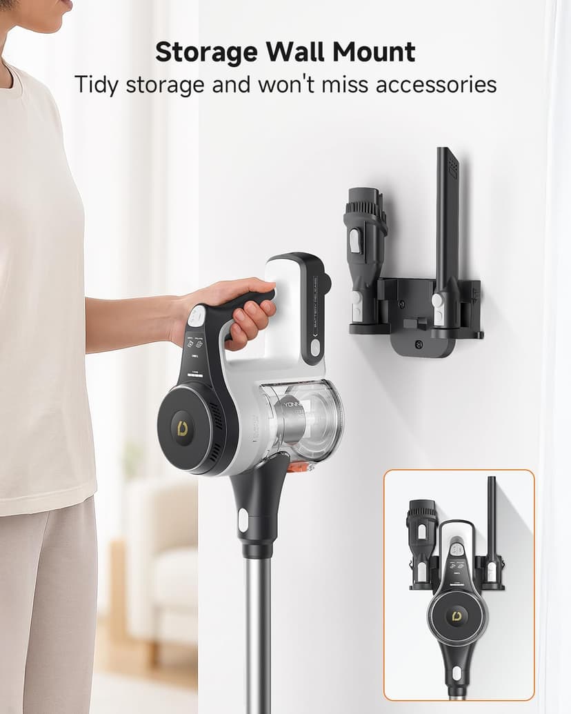 YONNDER Cordless Vacuum Cleaner, 45KPA/550W/50Mins Powerful Stick Vacuum for Home, Anti-Tangle, Self-Standing, Lightweigh, Charging Dock, Vacuum Cleaner for Hardwood Floor/Carpet/Pet Hair/Car, M1