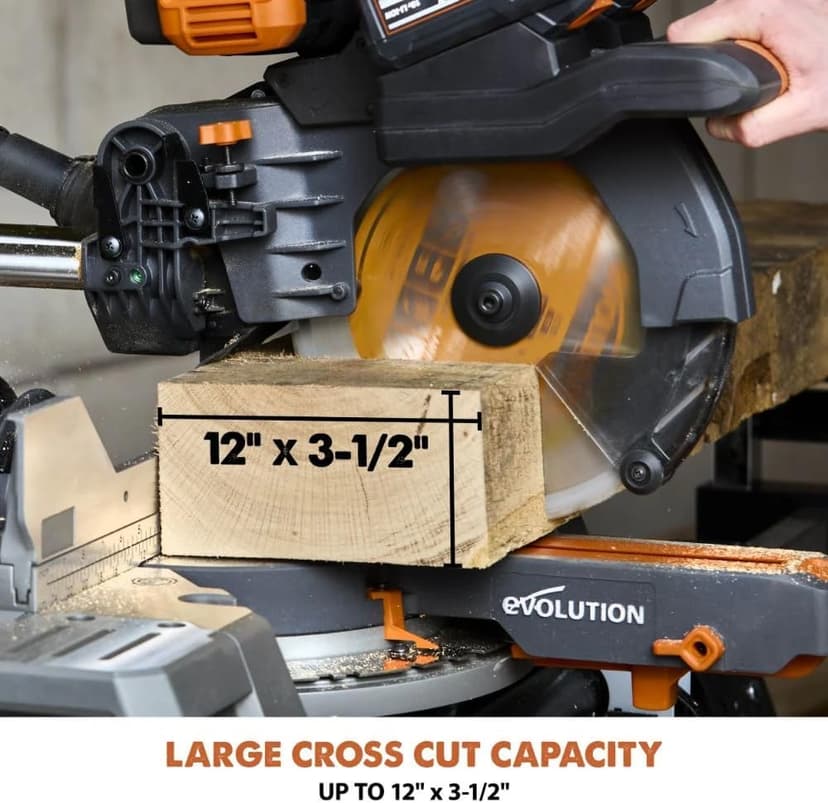 Evolution R255SMS-DB-Li Cordless Dual Bevel Sliding Miter Saw | 40V Brushless Motor | 48° Bevel, 50° Miter | Compact & Lightweight | Includes Multi-Material Blade, Battery & Charger