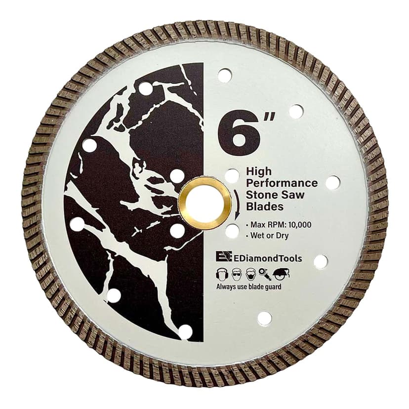 6" High Performance Diamond Saw Blades for Granite, Quartz, and Other Engineered Stones, Wet or Dry, 7/8"-5/8" Arbor