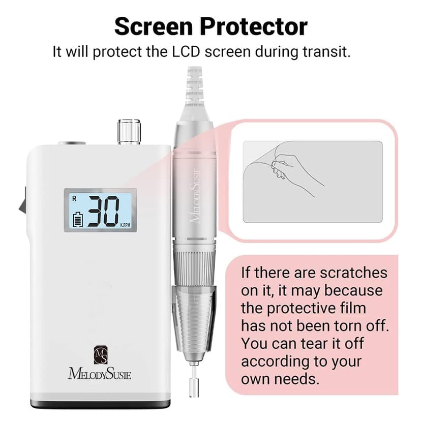 MelodySusie Professional Rechargeable 30000 rpm Nail Drill,SC320H Portable Electric E File Scamander, Acrylic Gel Grinder Tools with 6 Bits and Sanding Bands for Manicure Pedicure Carve Polish (White)