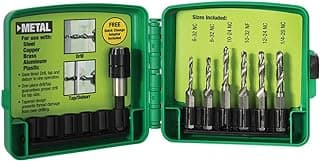 Greenlee DTAPKIT Drill/Tap Kit for Metal, One-Step Drilling, Tapping, and Deburring/Countersinking Set with Quick Change Adaptor, 6-32 to 1/4-20