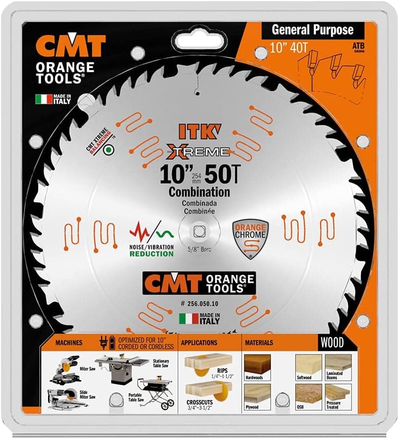CMT 256.050.10 ITK XTreme Industrial Combination Saw Blade, 10-Inch x 50 Teeth 4 ATB + 1 FLAT Grind with 5/8-Inch Bore