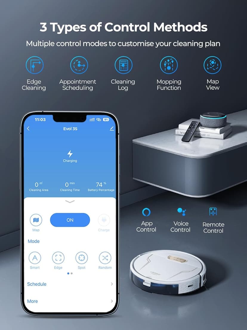 Robot Vacuum and Mop 4000Pa Suction, 3 in1 Robotic Vacuums with Self-Charging, App&Remote&Voice Control, Robot Vacuum for Pet Hair, Carpet, Hard Floor(White)