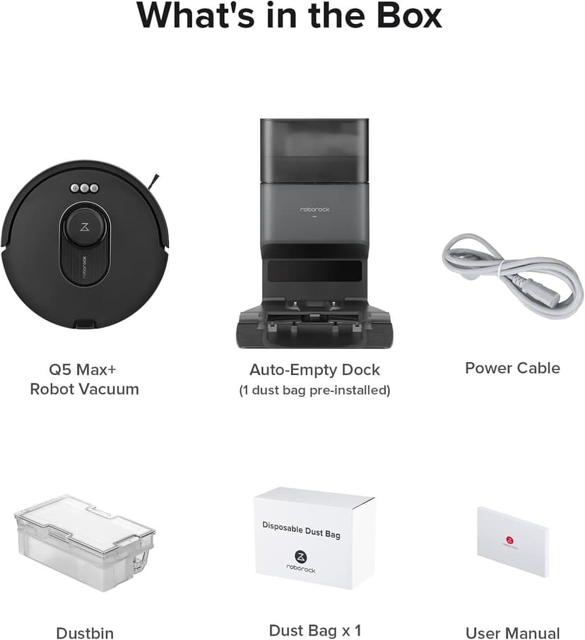 roborock Q5 Max+ Robot Vacuum with Self-Empty Dock, Upgraded from Q5+, 5500 Pa Suction, DuoRoller Brush, Hands-Free Cleaning for up to 7 Weeks, PreciSense LiDAR Navigation, App & Voice Control