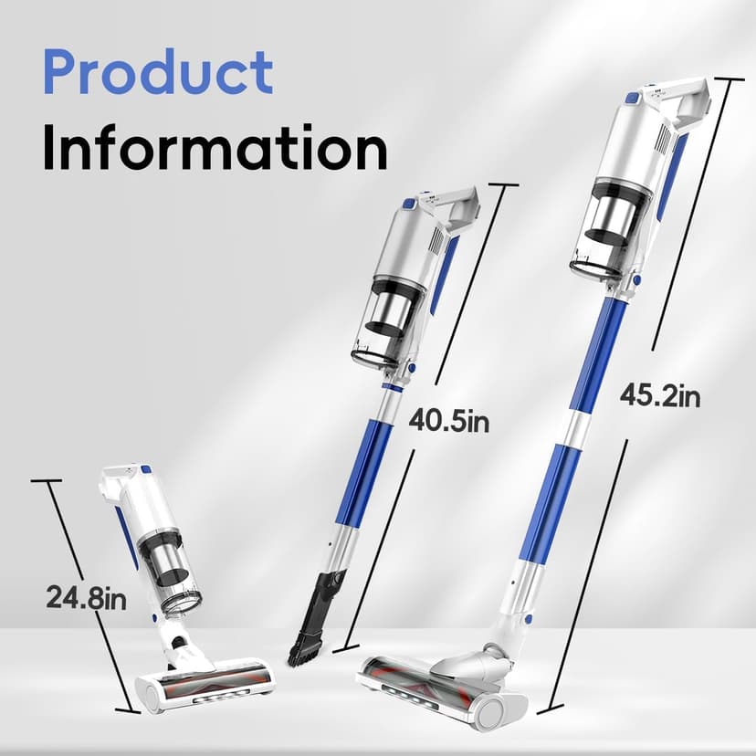 whall Cordless Vacuum Cleaner, Upgraded Strong Suction Brushless Motor Cordless Stick Vacuum Cleaner,Lightweight Handheld Vacuum for Home Pet Hair Carpet Hard Floor,up to 55mins Runtime,White