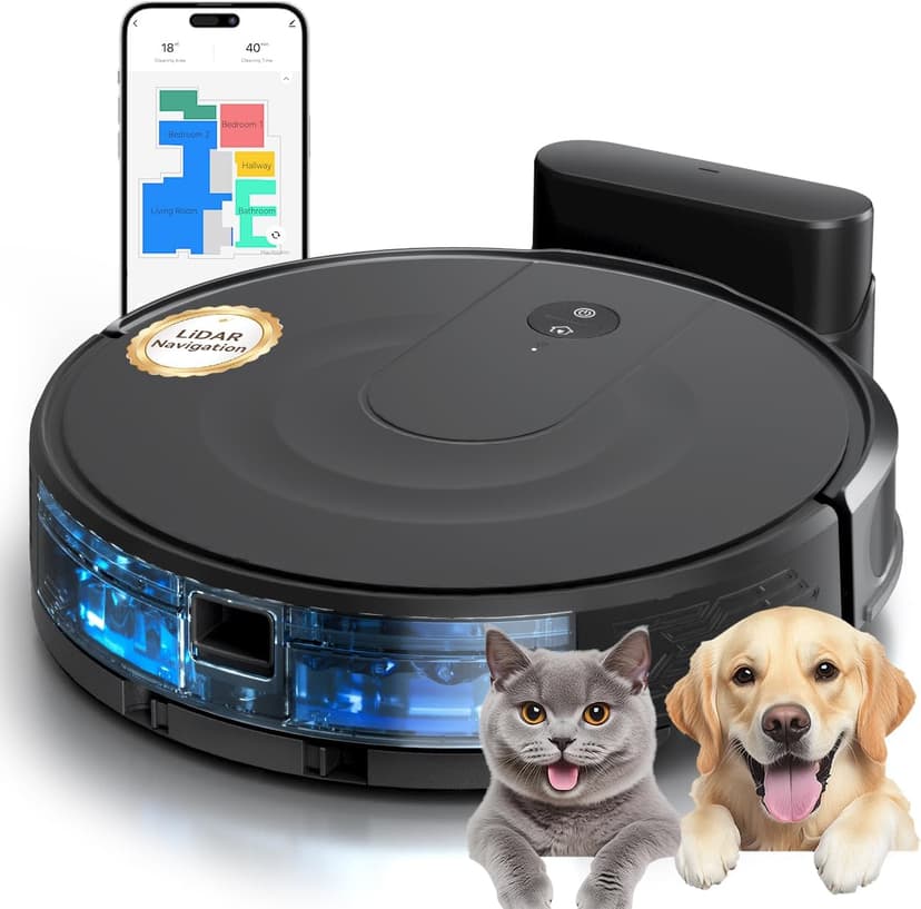 Robot Vacuum and Mop Combo, LiDAR Navigation, Ultra Slim Design, 9000Pa Suction Robotic Vacuum Cleaner – 200 Min Runtime, Auto Recharge, Customizable Cleaning for Pet Hair, Hard Floors