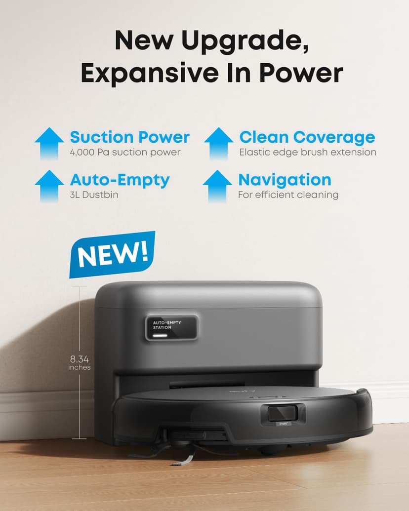 eufy Robot Vacuum C10 with Self Emptying Station, Up to 60 Days Hands Free Cleaning, Edge Expansion Brush, 4000Pa Powerful Suction, 2.85-Inch Ultra-Slim Body, Smart Mapping, Lidar Navigation