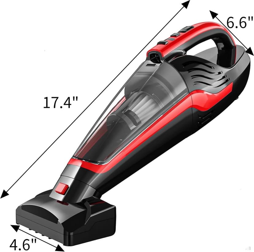 Pet Hair Handheld Vacuum, Car Vacuum Portable Cordless Rechargeable with Reusable Filter and Motorized Brush for Carpet, Couch & Stairs, Red, 17.4"X 4.6"X 6.6"