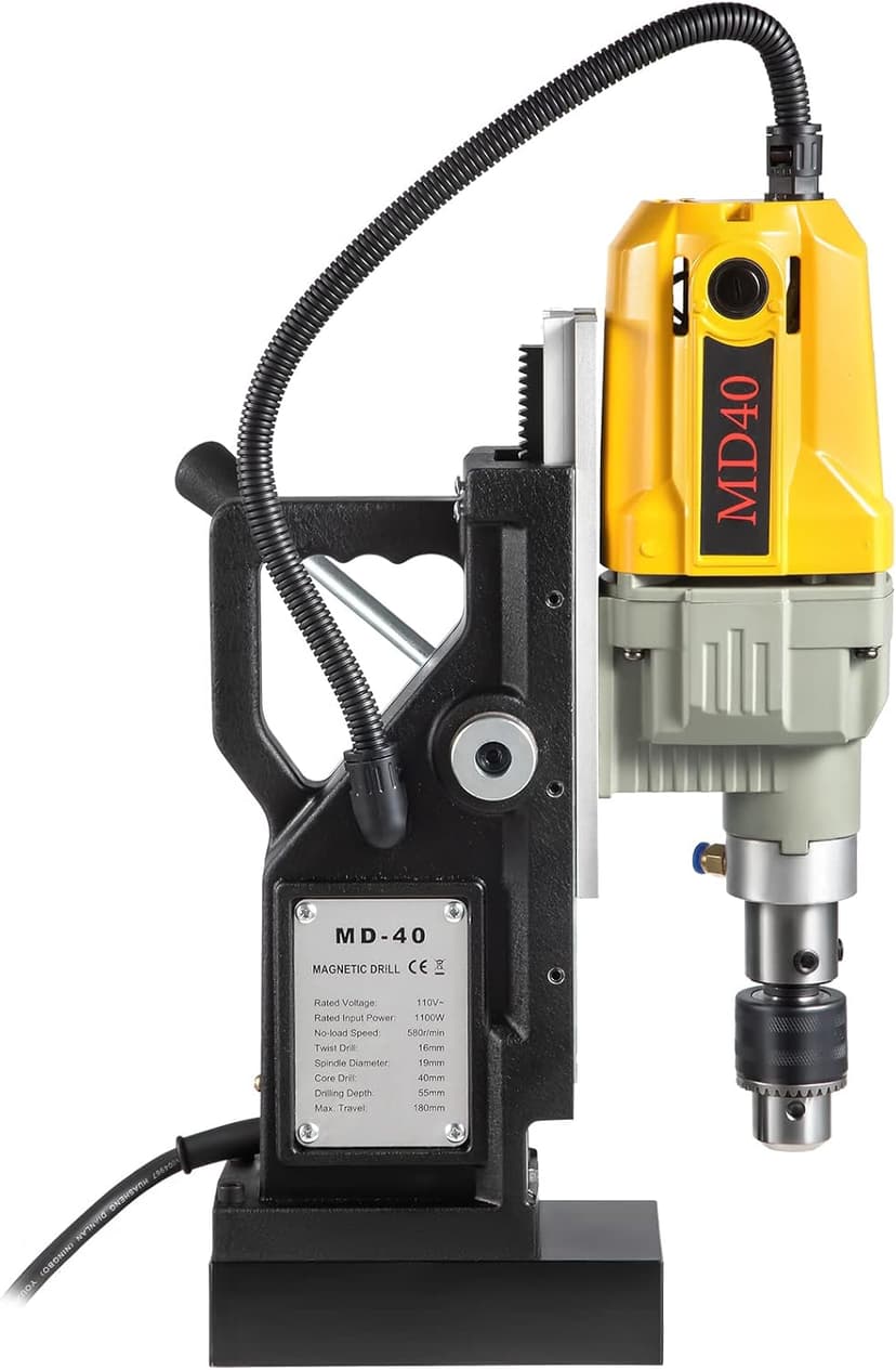 VEVOR Magnetic Drill, 1100W 1.57" Boring Diameter, 2697lbf/12000N Portable Electric Mag Drill Press with 12 Drilling Bits, 580 RPM Max Speed Drilling Machine for any Surface and Home Improvement