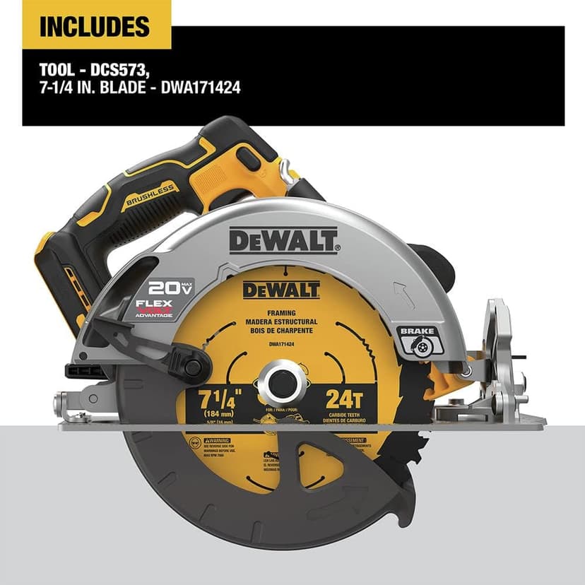 DEWALT DCS573B 20V MAX* 7-1/4 in. Brushless Cordless Circular Saw with FLEXVOLT ADVANTAGE™ (Tool Only)