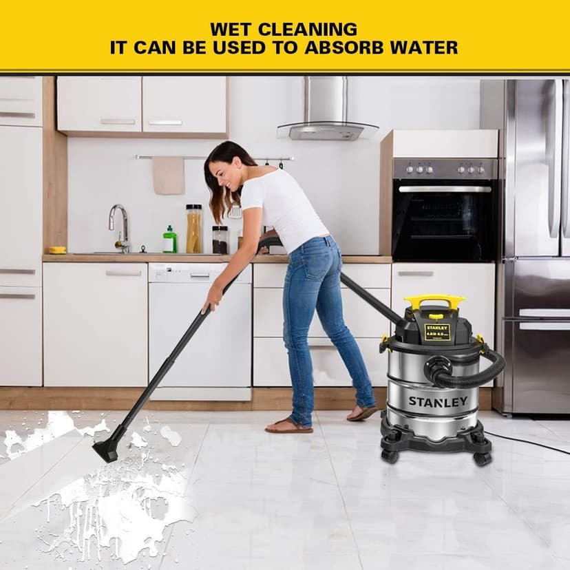 STANLEY SL18116 Wet/Dry Vacuum, 6 Gallon, 4 Horsepower, Stainless Steel Tank, 4.0 HP, Silver+Yellow