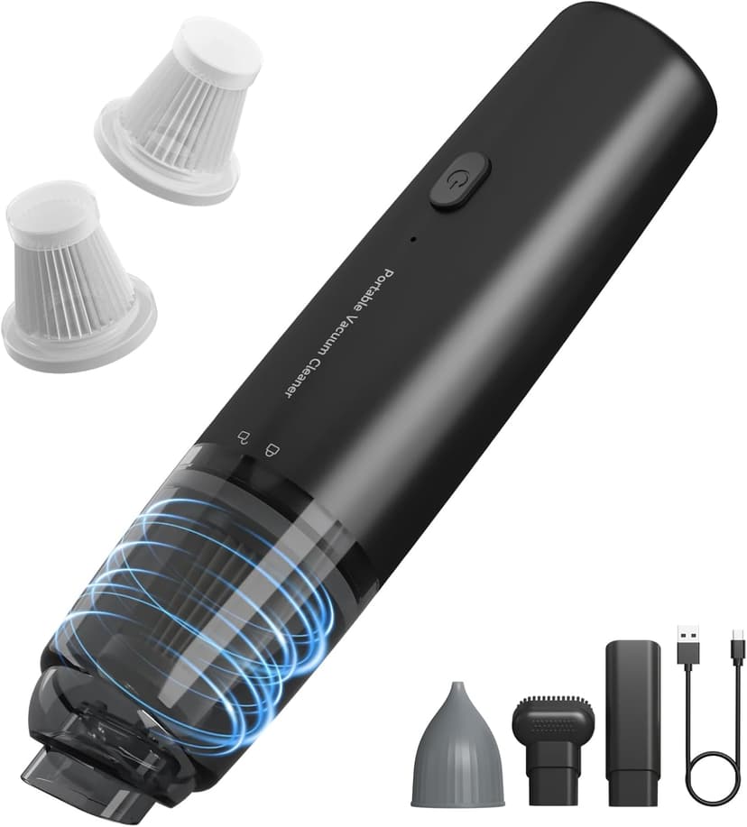Handheld Vacuum Cordless, Portable Car Vacuum Cleaner with HEPA Filter, 2 Suction Modes, Mini Hand Held Vacuum Rechargeable for Car, Home, Office, Desk, Keyboards, Pet Hair (Black)
