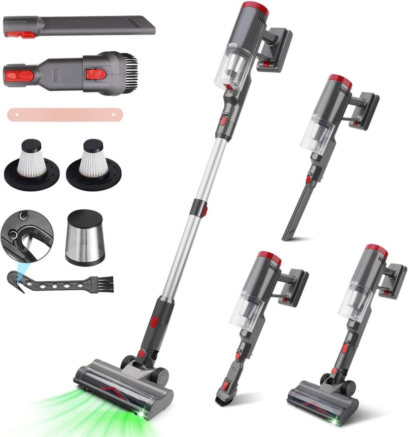 Cordless Vacuum Cleaner, 8-in-1 Powerful Stick Vacuum Cleaners For Home With 35kPa, 35Mins Runtime, 1L Dustbin, Anti-Tangle Rechargeable Self-Standing Vac For Floor Carpet Pet Hair Hardwood Tile car