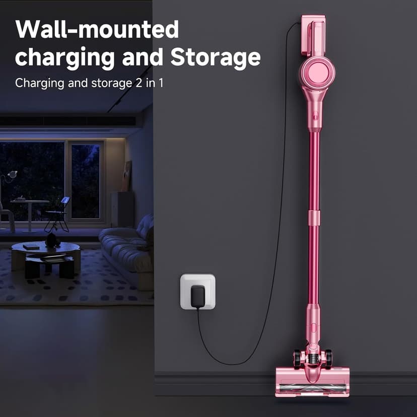 Cordless Vacuum Cleaner,55Mins/Powerful Vacuum Cleaners for Home,Stick Vacuums with 8 in 1,Touch Screen,LED Headlights, Anti-Tangle,Rechargeable,Lightweight for Carpet,Hard Floor, Pet Hair,Pink