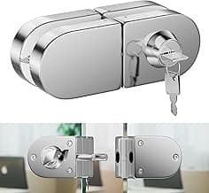 Ranbo Frameless Double-Sided Glass Door Lock, No-Drill, 304 Stainless Steel, Key Lock, Silver, Glass Door Lock, Suitable for 10mm-12mm Thick Glass Doors, Includes 3 Keys, Polished Chrome Finish