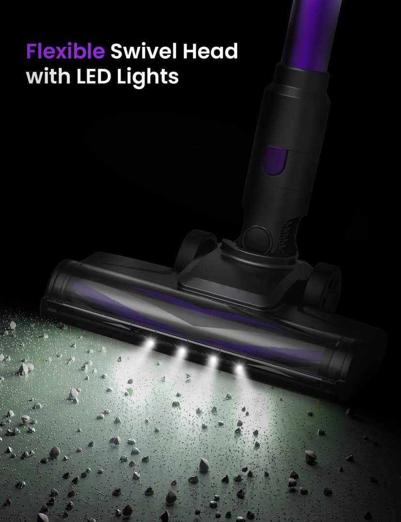 Cordless Vacuum Cleaner, 6-in-1 Lightweight Stick Vacuum, Self-Standing, 35Mins Runtime,2200mAh Rechargeable Battery,LED Screen,Powerful Vacuum Cleaners for Home Hardwood Floor Carpet Pet Hair(Purple)