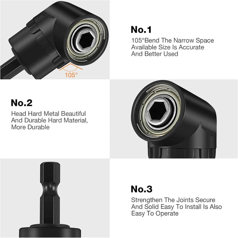 Right Angle Drill Adaptor,4-in-1 Impact Drill Bit Extension,360° Rotatable 1/4 3/8 1/2" Impact Grade Socket Adapter Set,105 Degree Angle Screwdriver Drill Bit for Household Workplace Industry