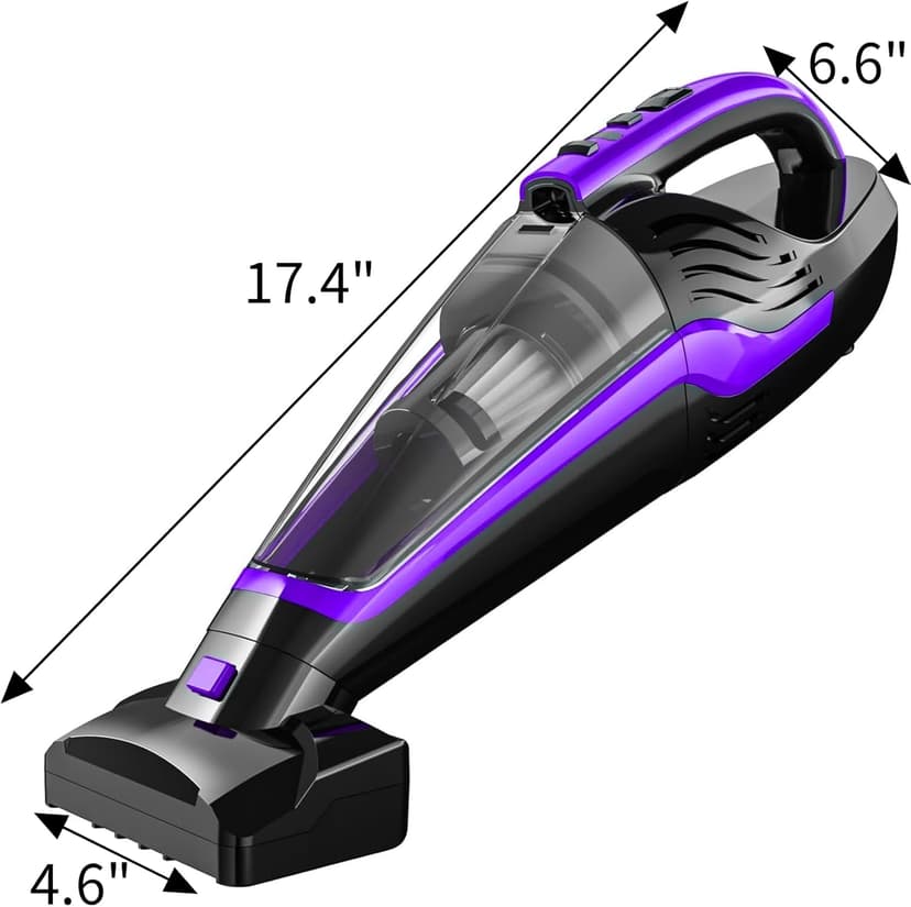 Pet Hair Handheld Vacuum, Car Vacuum Portable Cordless Rechargeable with Reusable Filter and Motorized Brush for Carpet, Couch & Stairs, Purple, 17.4"X 4.6"X 6.6"