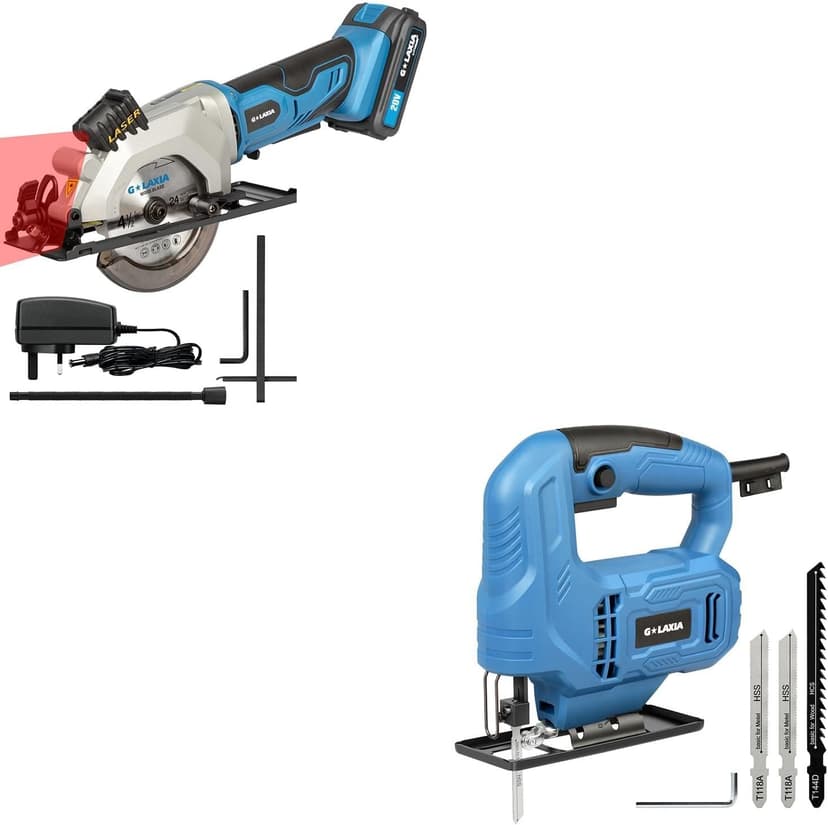 4-1/2" 3400RPM Cordless Circular Saw with Laser Guide and 3.5 Amp Corded Jig Saw with 3pcs Cutting Blades