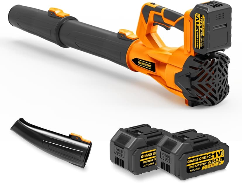 Cordless Leaf Blower, 450CFM/125MPH Six-Speed Adjustment, 2 * 4.5Ah 21V Batteries, High Power Copper Wire Motor with 3 Tube, Lightweight Handheld Blower for Lawn Care, Patio, Blowing Leaves