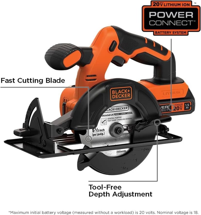 BLACK+DECKER 20V MAX POWERCONNECT 5-1/2 in. Cordless Circular Saw with Battery and Charger (BDCCS20C)