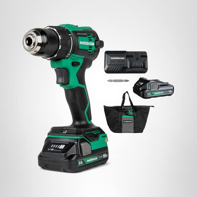 Metabo HPT 18V MultiVolt 1/2" Cordless Brushless Driver Drill Kit, High Power Drill Set with Bag, 2 Lithium-Ion Metabo Batteries and Charger, Compact Lightweight Power Driver, DS18DEX