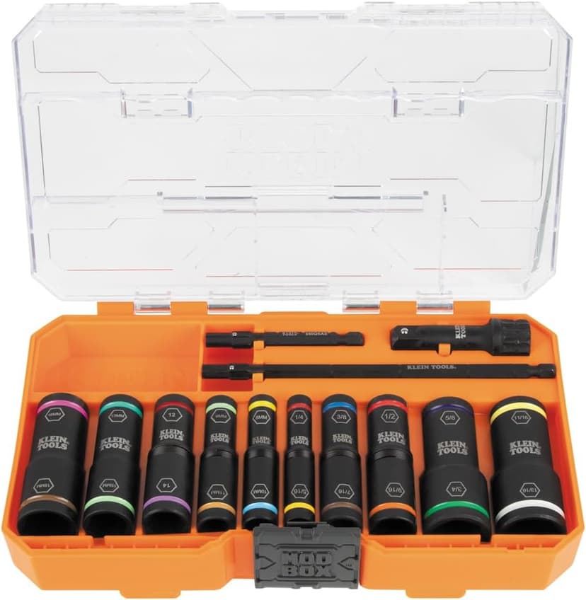 Klein Tools 65239 20-Piece Flip Socket Set with KNECT System and 32933M 6-in-1 Impact Flip Socket Set, 7-14mm
