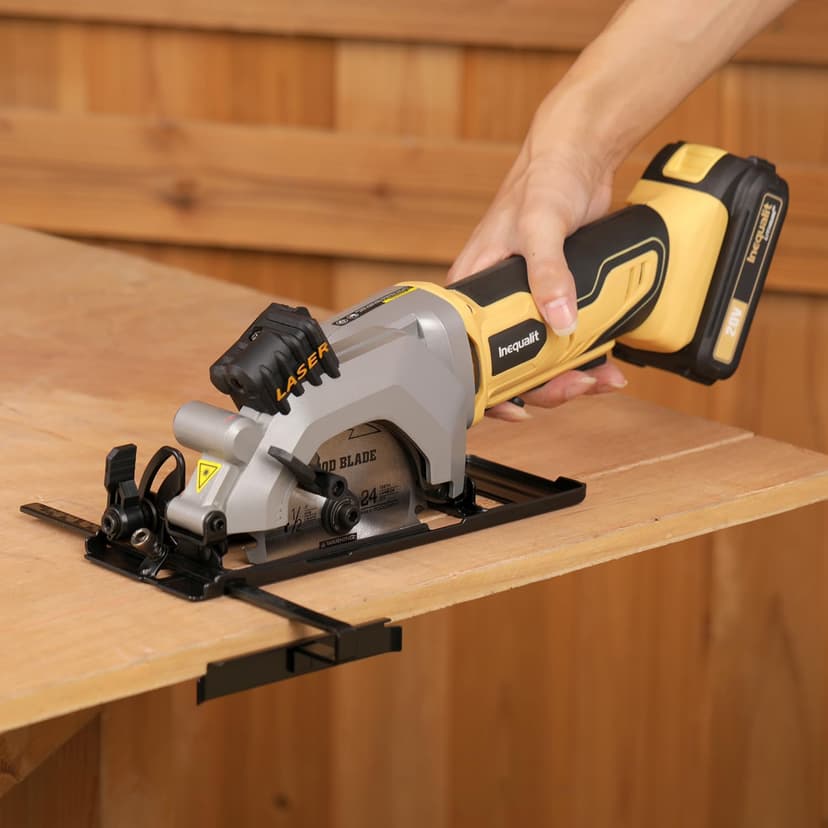 4-1/2 Inch Mini Circular Saw, 3400 RPM Cordless Circular Saw with Laser Guide, Rip Guides, 2 Blades (24T Wood + 60T Metal), Max Cutting Depth 1-11/16" (90°), 1-1/8" (45°)"