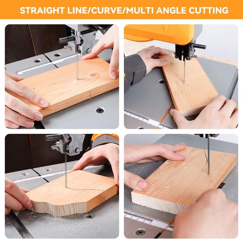 Hoteche 8-Inch Band Saw 2.0A Low Noise Two Cutting Height Table Benchtop with Fence and Miter Gauge for Woodworking, DIY Projects and Precision Cutting, Tilting Range 0-45°