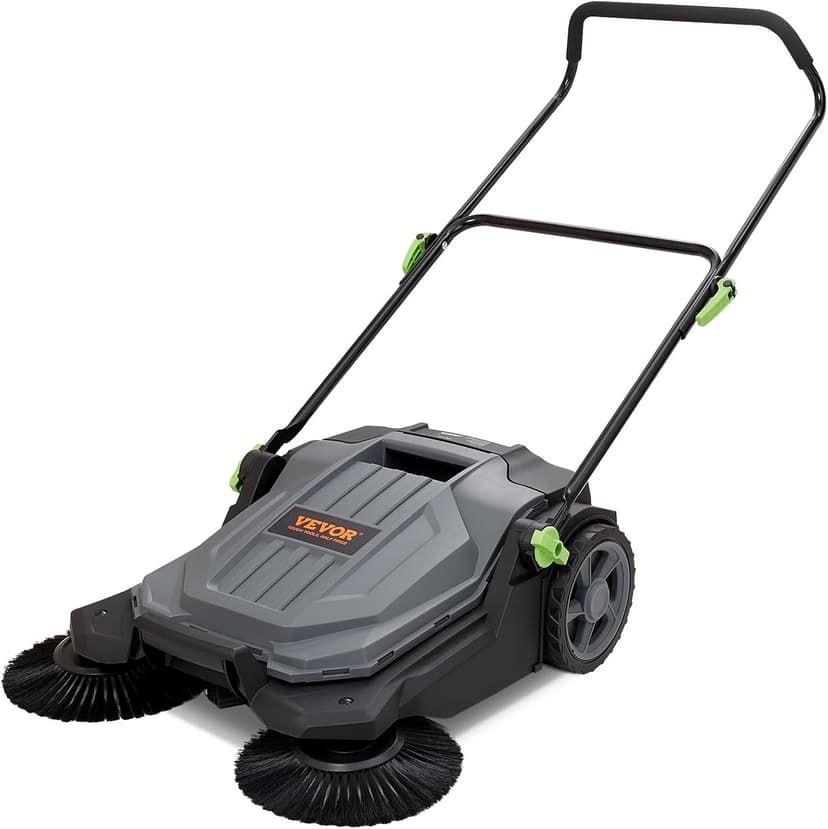 VEVOR Walk-Behind Hand Push Floor Sweeper, 25.6" Sweeping Width Floor Sweeper Manual Non-Electric, 5-Gallon Waste Container, Angle & Height Adjustable Folding Handle for Walkway, Yard, Garage, Patio