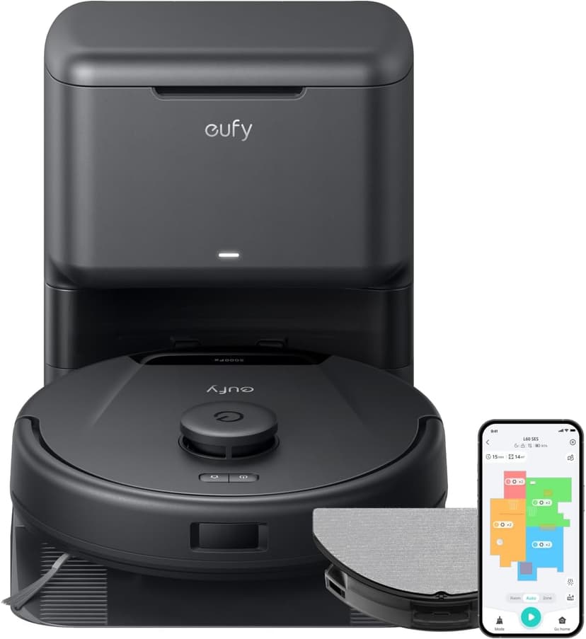 eufy L60 Hybrid Robot Vacuum with Self Empty Station, Hair Detangling Technology, Up to 60 Days of Hands Free Cleaning, Ultra Strong 5,000 Pa Suction to Remove Hair, Dust, Mop Pad
